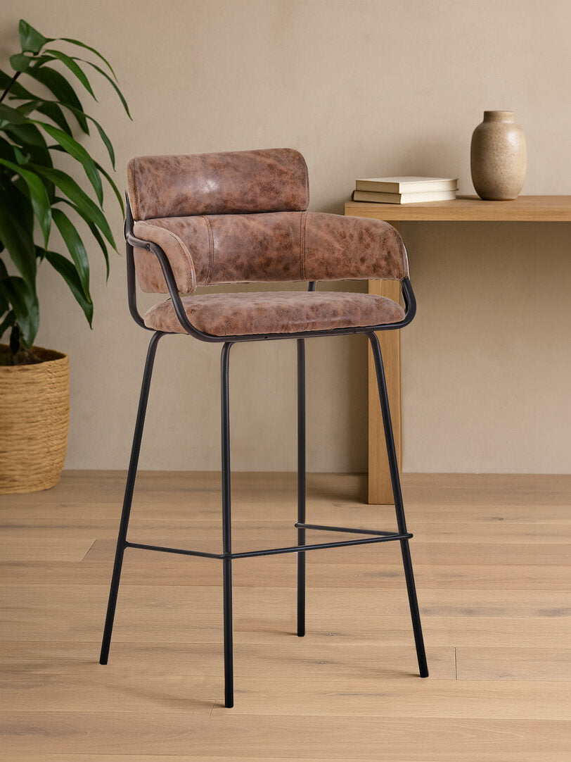 Devon Brown Faux Leather Bar Chair