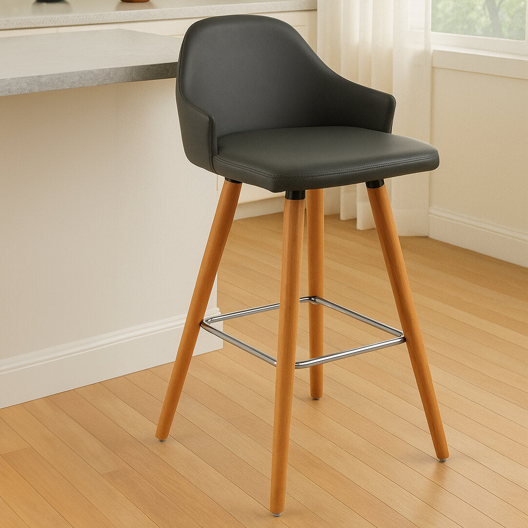 Richmond Grey Faux Leather Bar Stool with Beechwood Legs