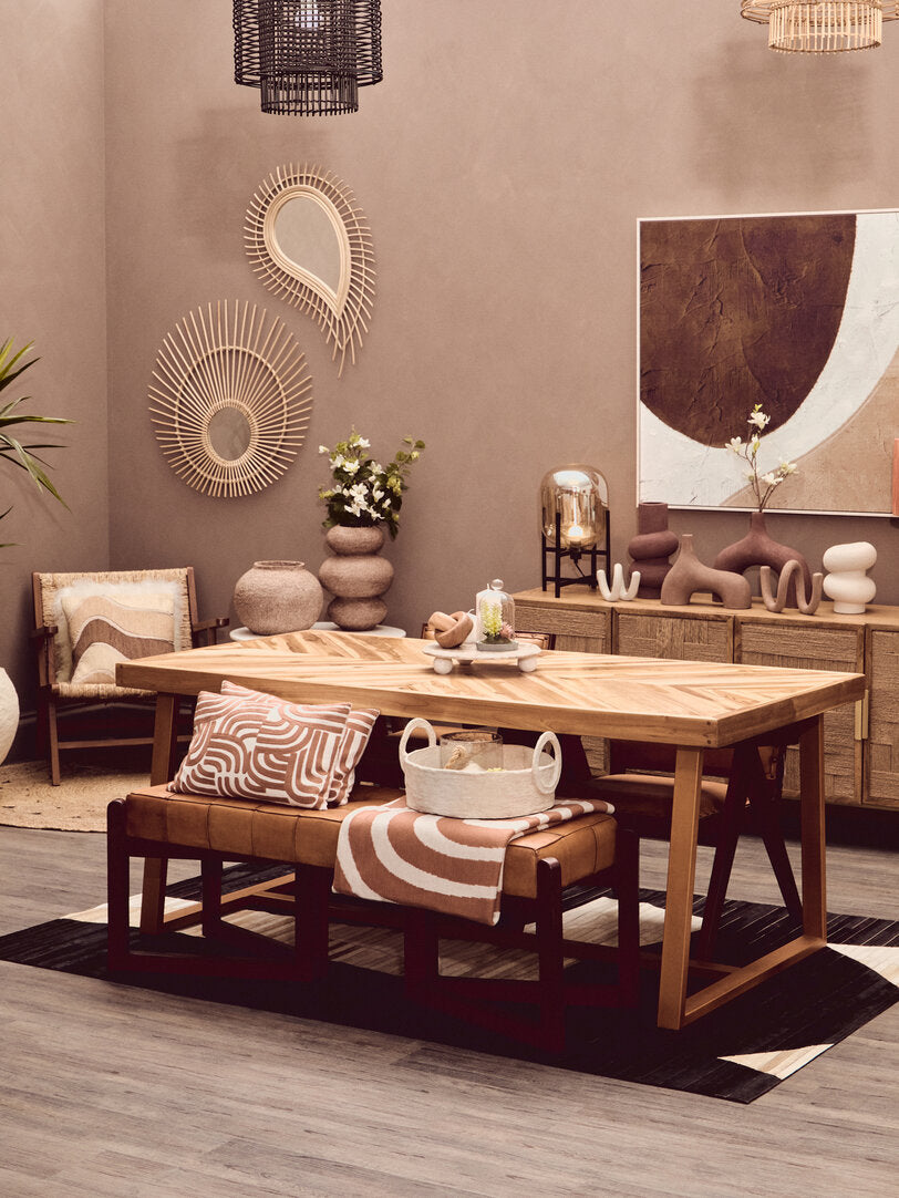 Carlton Brown Leather Bench With Wooden Base