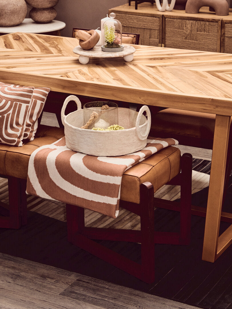 Carlton Brown Leather Bench With Wooden Base