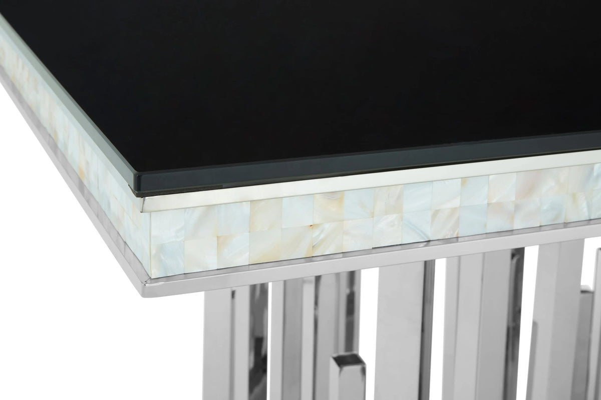 Notting Silver Finish Dining Table with Black Glass Top