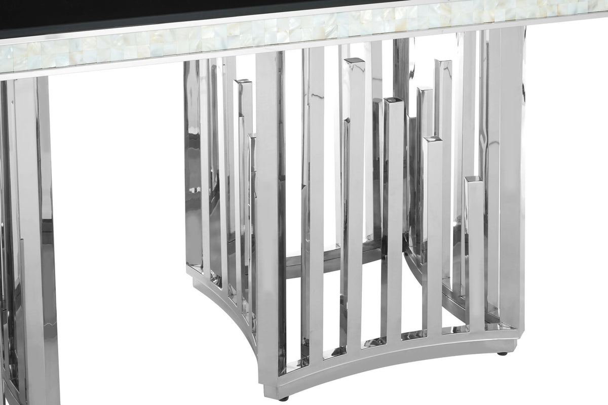 Notting Silver Finish Dining Table with Black Glass Top