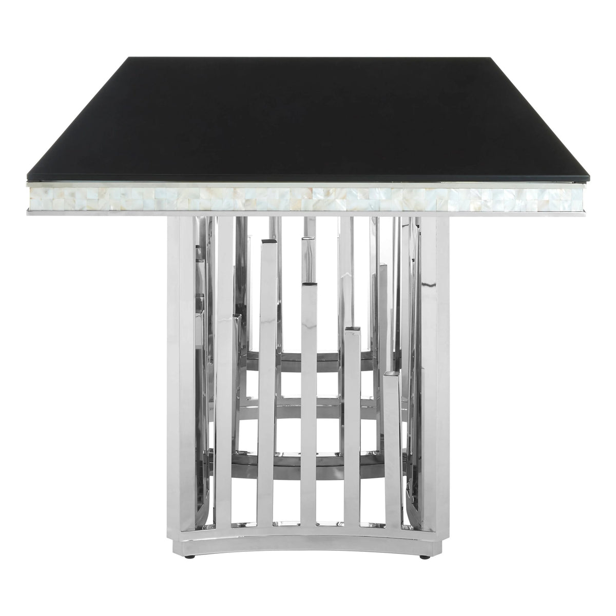 Notting Silver Finish Dining Table with Black Glass Top