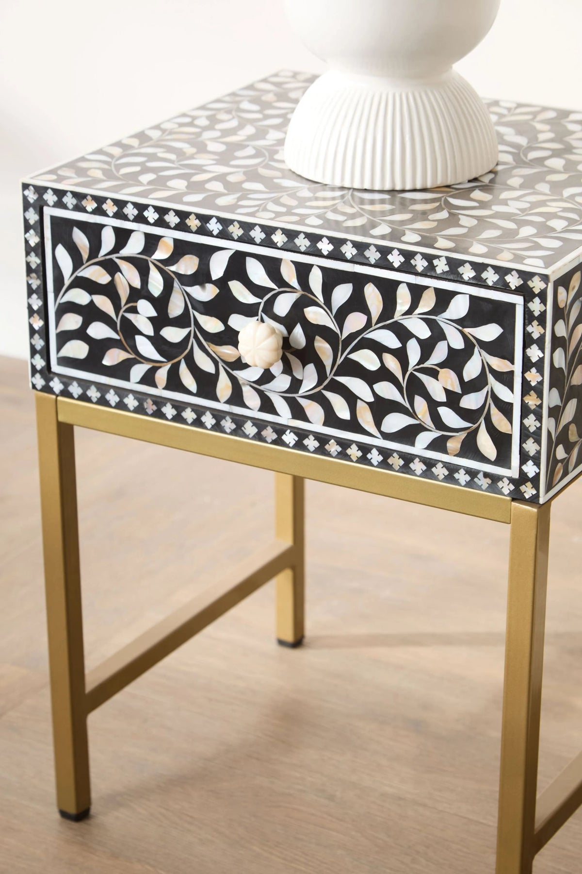 Porto 1 Drawer Side Table with Bone Inlay