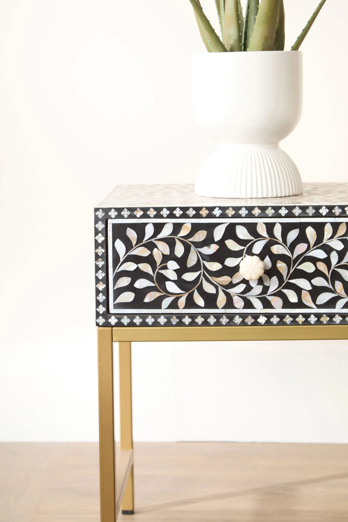 Porto 1 Drawer Side Table with Bone Inlay