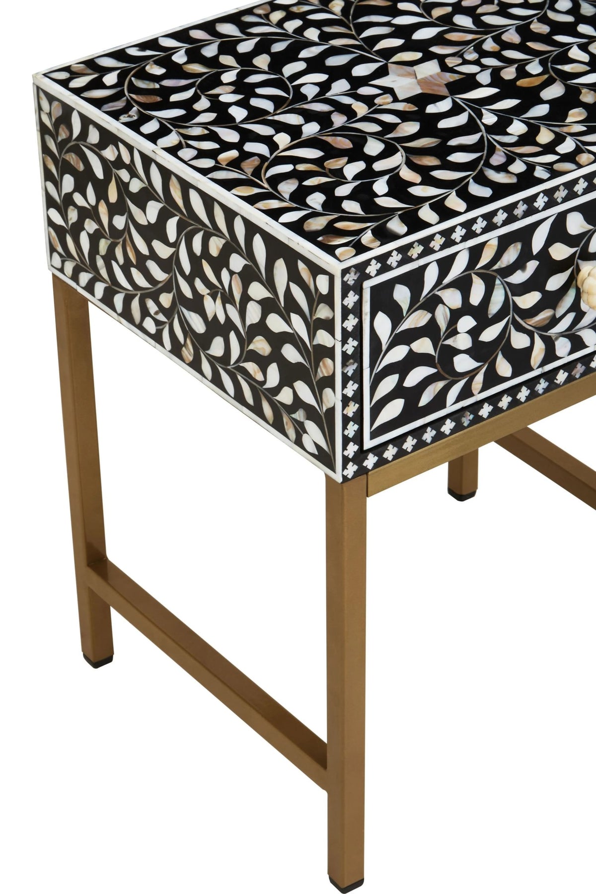 Porto 1 Drawer Side Table with Bone Inlay