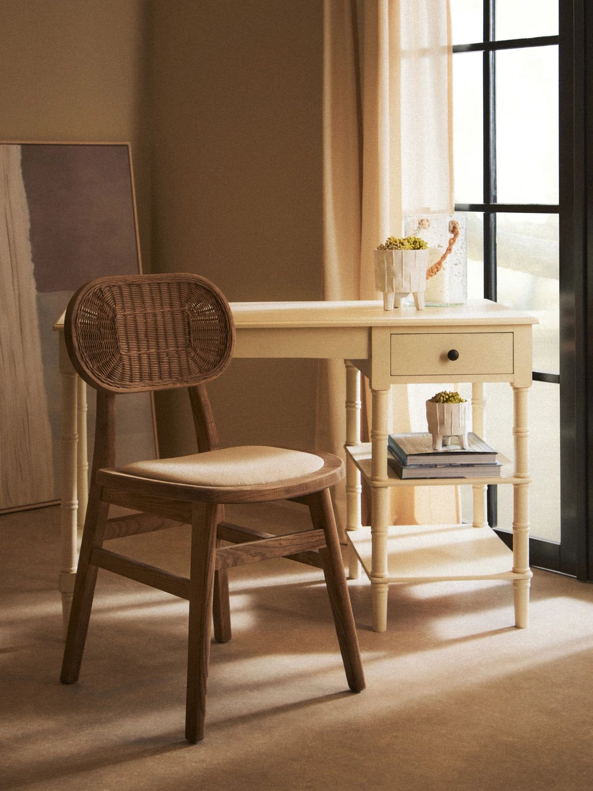 Savoy Ivory Wooden Desk with Drawer and Shelves