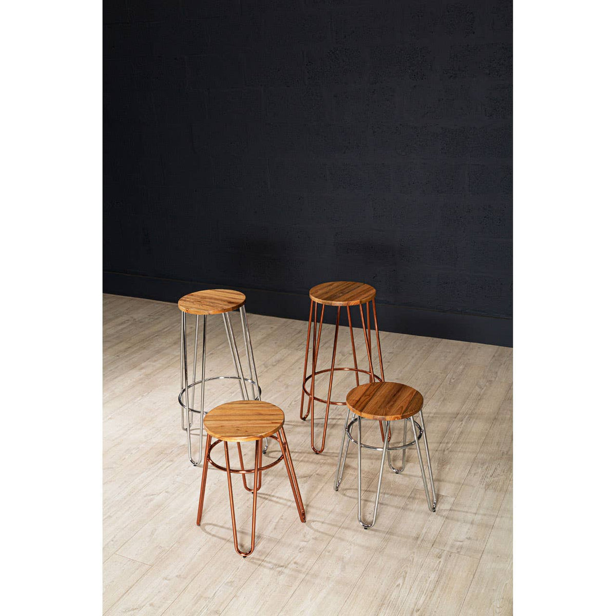 Madison Rose Gold Wooden Top Bar Stool with Metal Legs