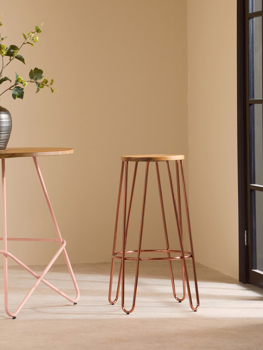 Madison Rose Gold Wooden Top Bar Stool with Metal Legs