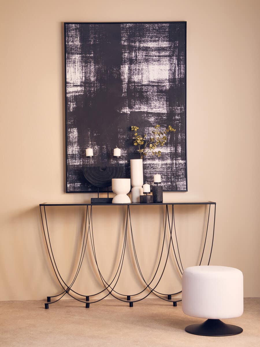 Bath Large Console Table with Black Glass Top
