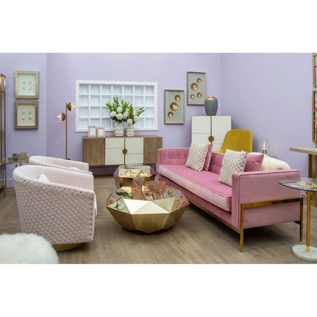 Plazoni Pink Velvet Chair with Gold Base