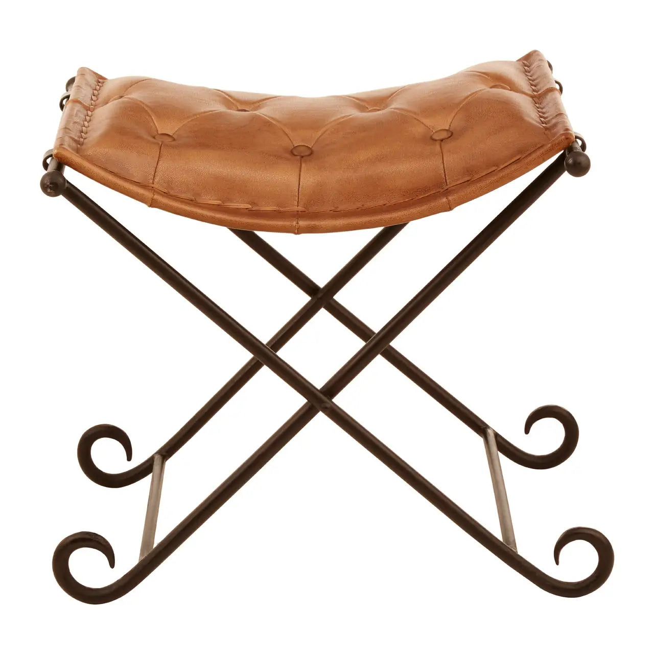 Buffalo Leather and Iron Folding Stool