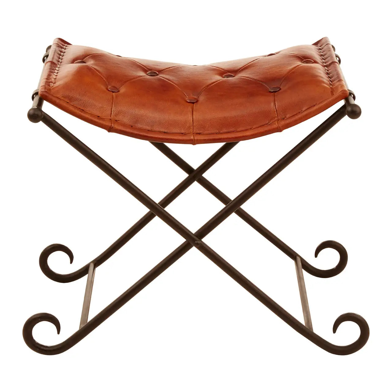Buffalo Leather and Iron Folding Stool