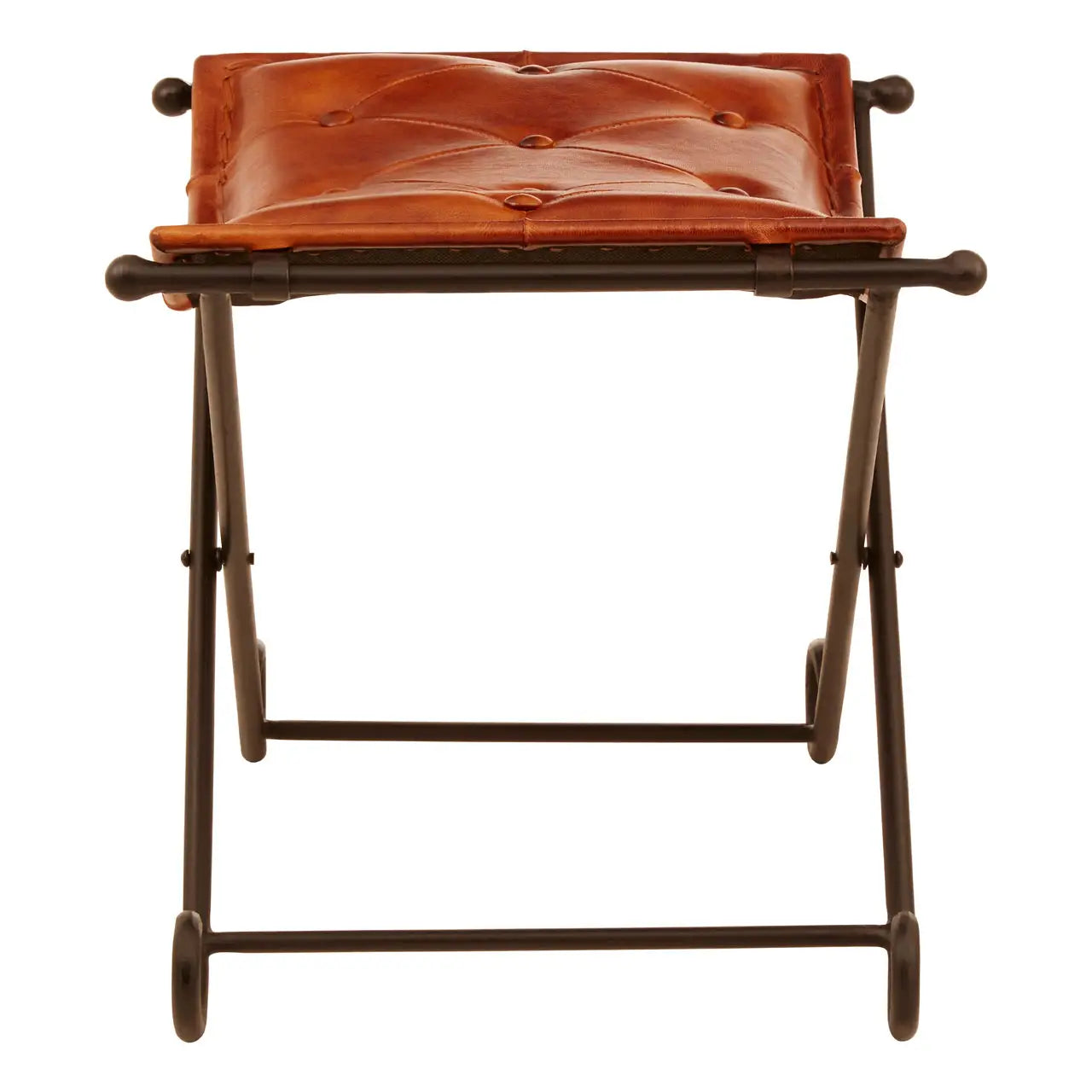 Buffalo Leather and Iron Folding Stool