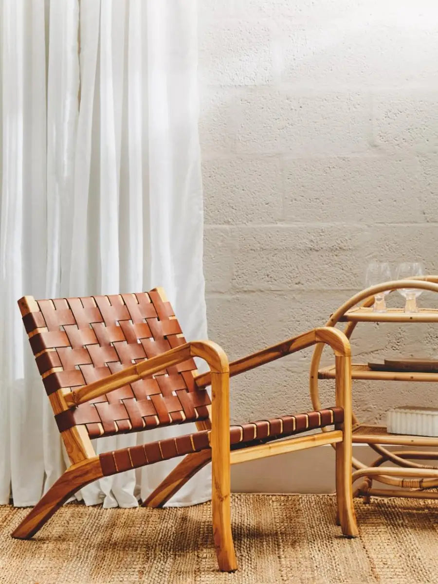 Kendari Dark Brown Leather And Teak Chair