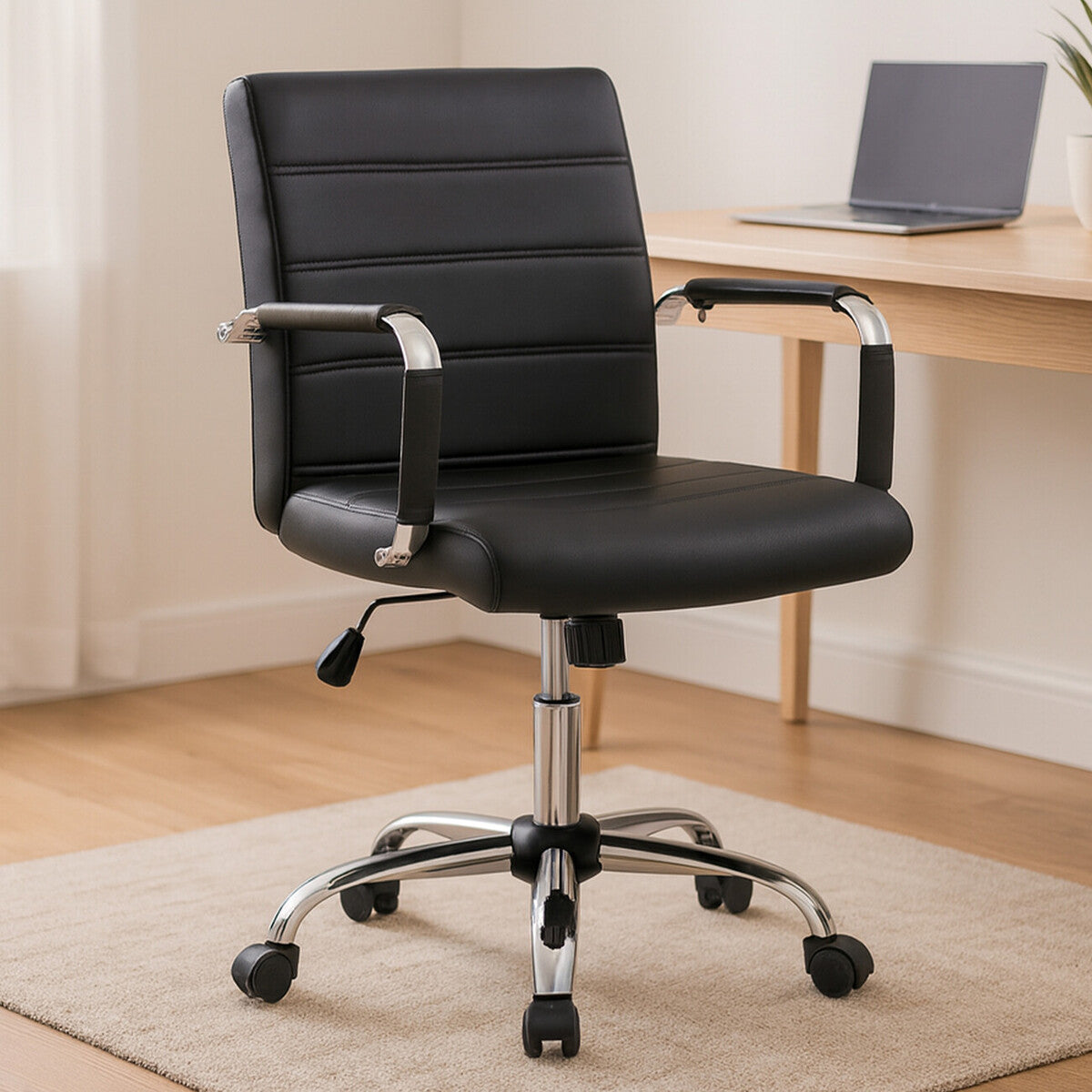 Florence Black Leather Effect and Chrome Home Office Chair