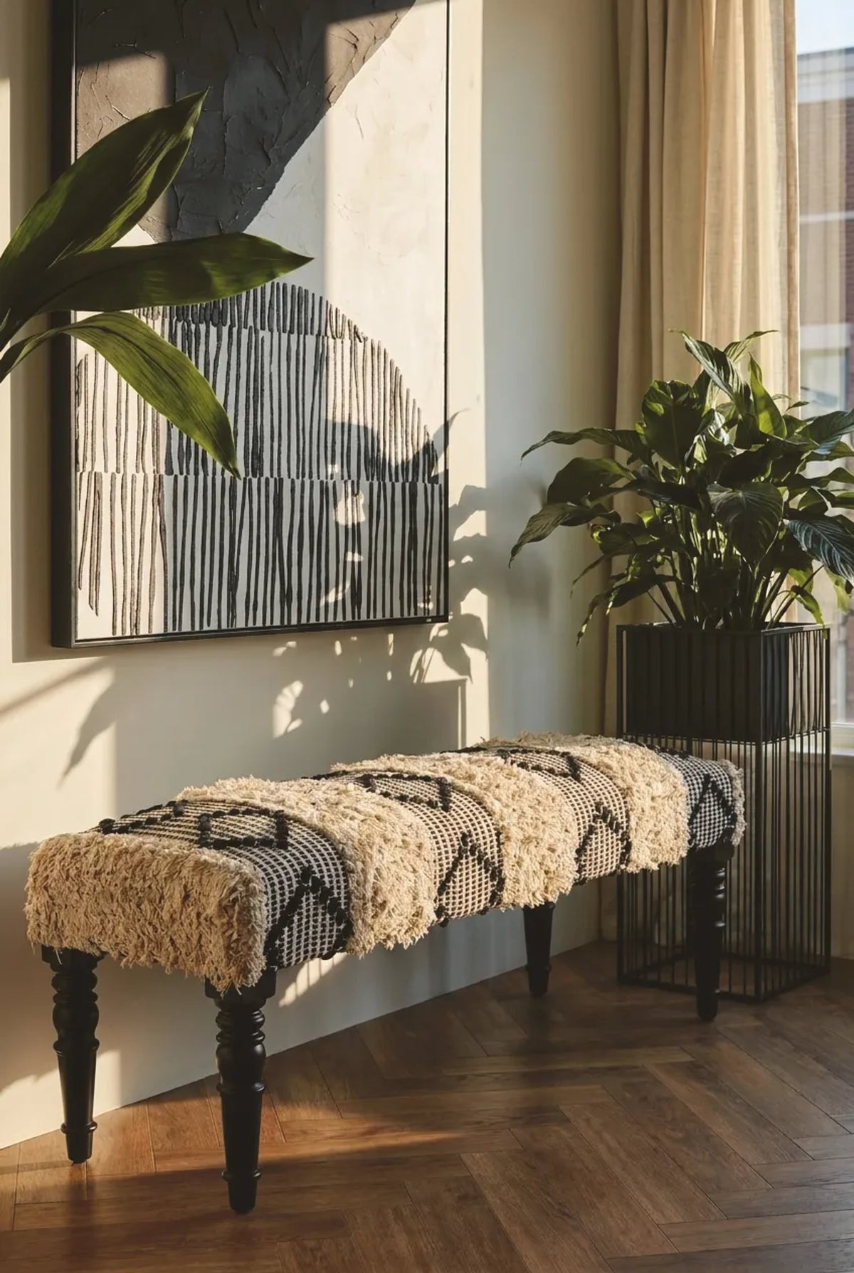 Granada Black and White Moroccan Bench