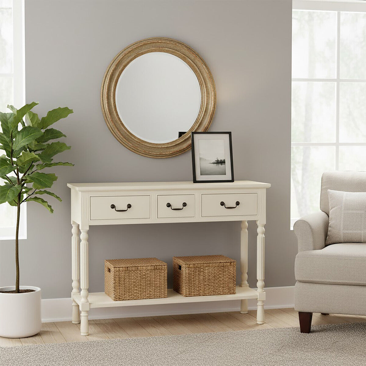 Savoy 3 Drawer Ivory Console Table