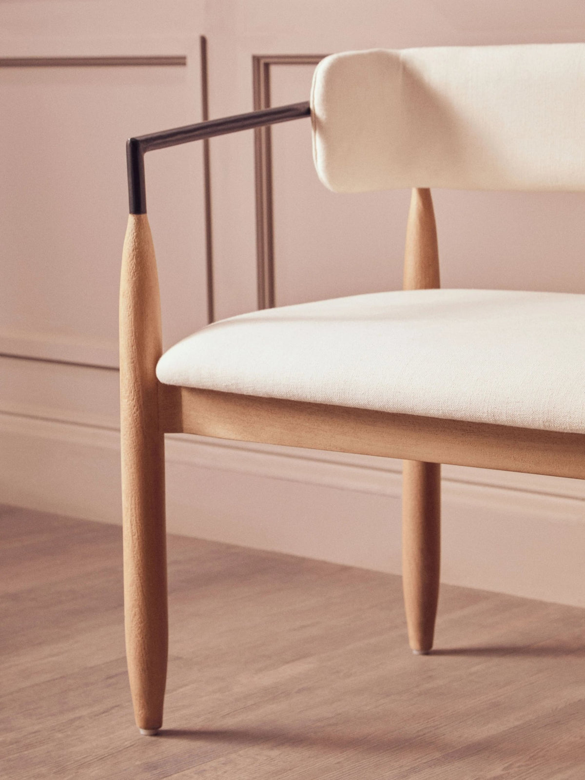 Seaford Cream Textured Fabric Dining Bench with Wood Frame