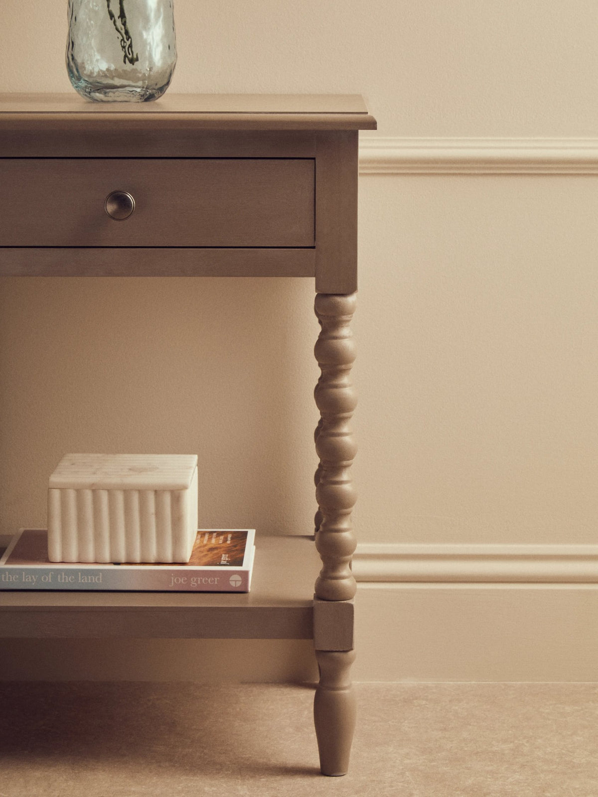 Savoy One Drawer Bobble Detail Grey Wooden Side Table