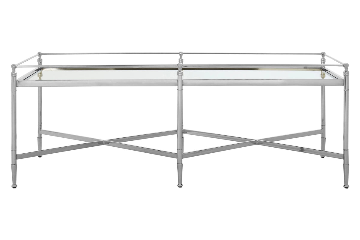 Alford Mirror Top Rectangular Coffee Table with Silver Frame