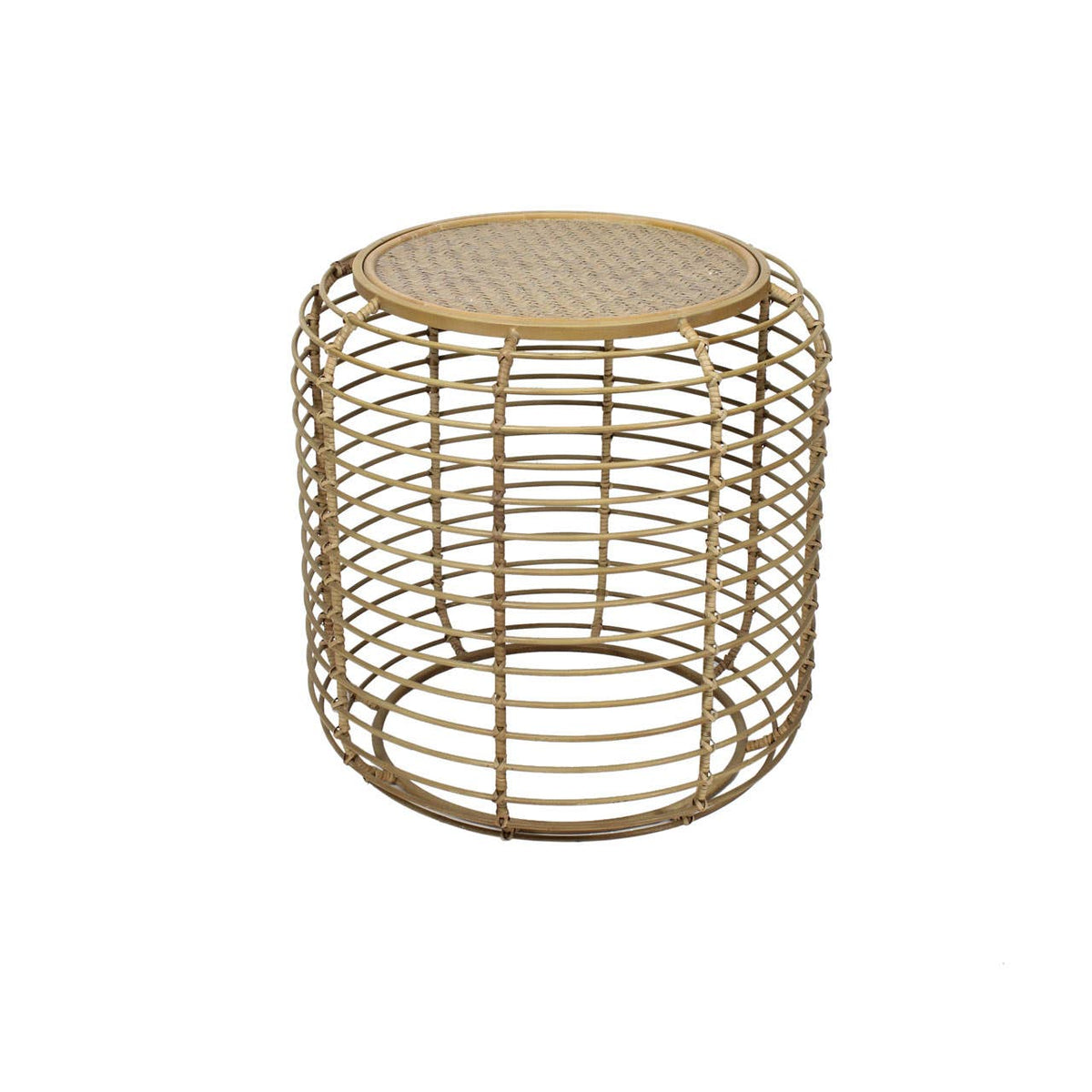 Bath Round Rattan and Antique Gold Side Table
