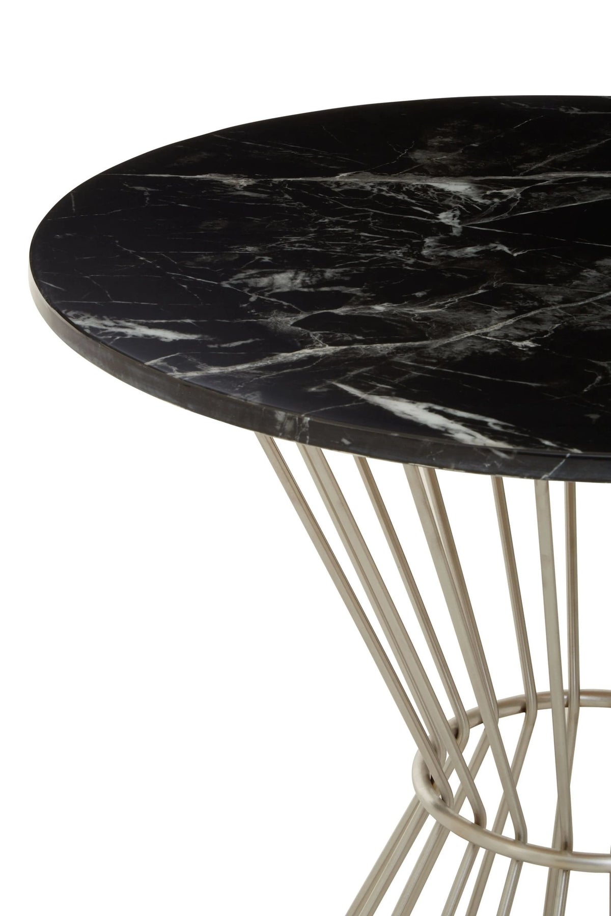 Boston Round Black Marble Dining Table with Silver Hourglass Base