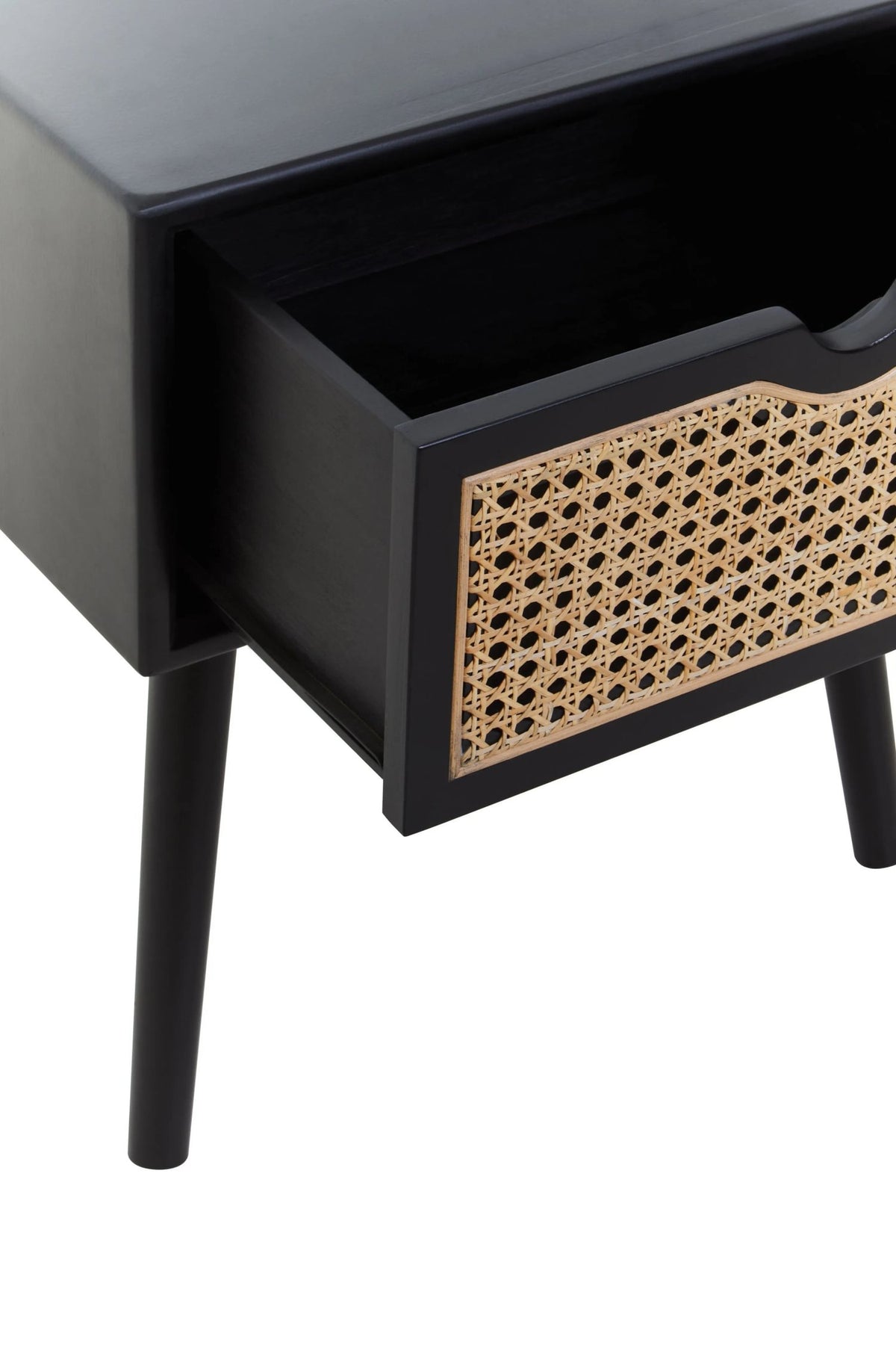 Stirling Black Side Table with Rattan Drawer