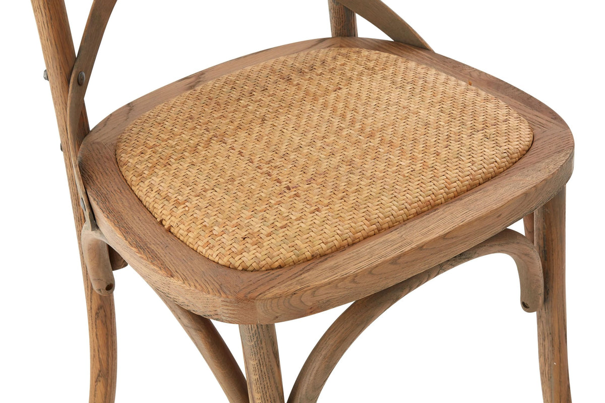 Cannes Grey Oak Wood and Rattan Cross Back Dining Chair