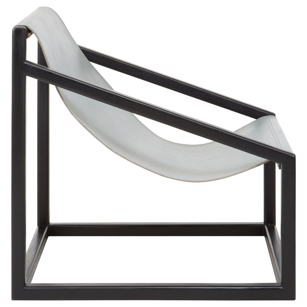 Seville Grey Leather Sling Chair with Black Wooden Frame