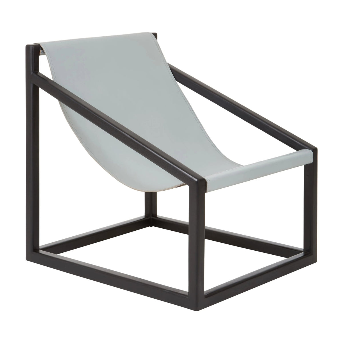 Seville Grey Leather Sling Chair with Black Wooden Frame