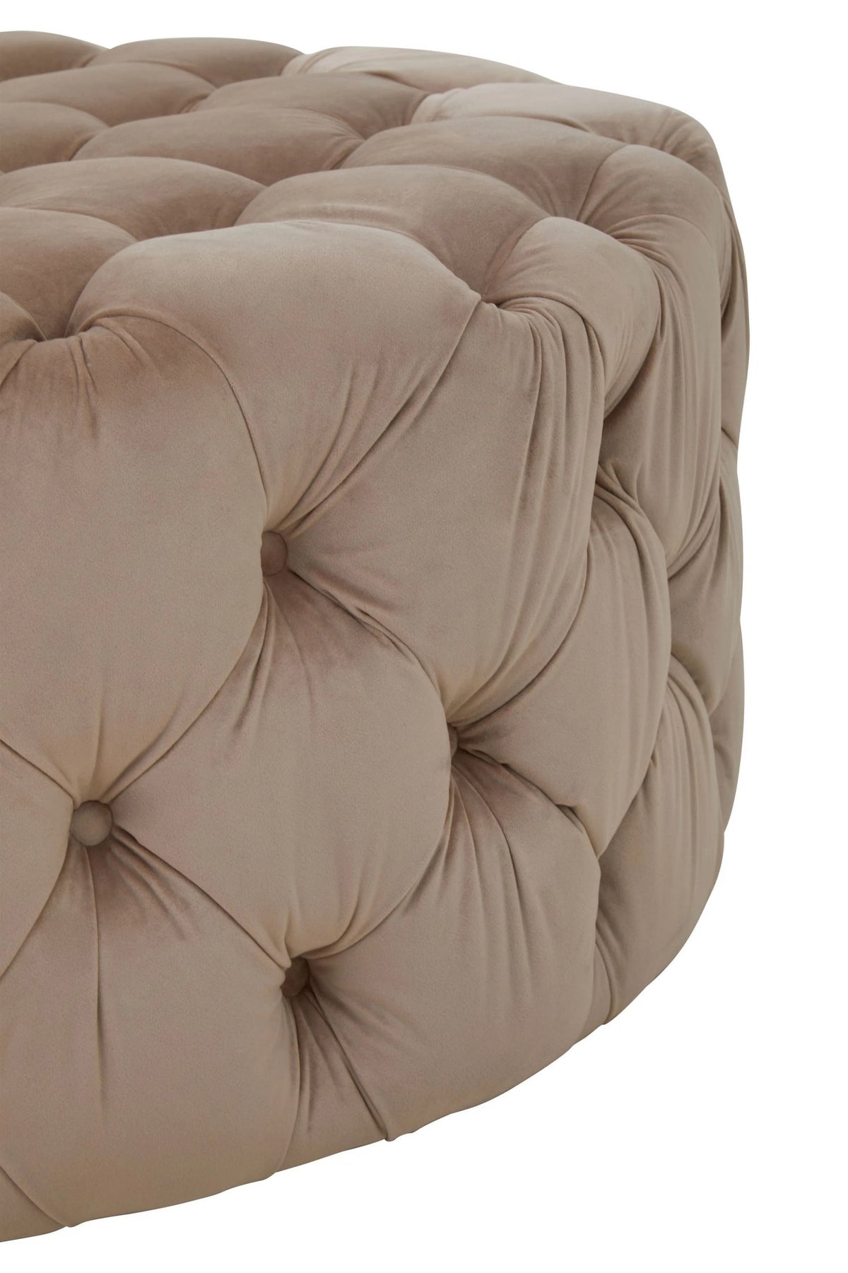Naples Beige Velvet Round Ottoman Stool