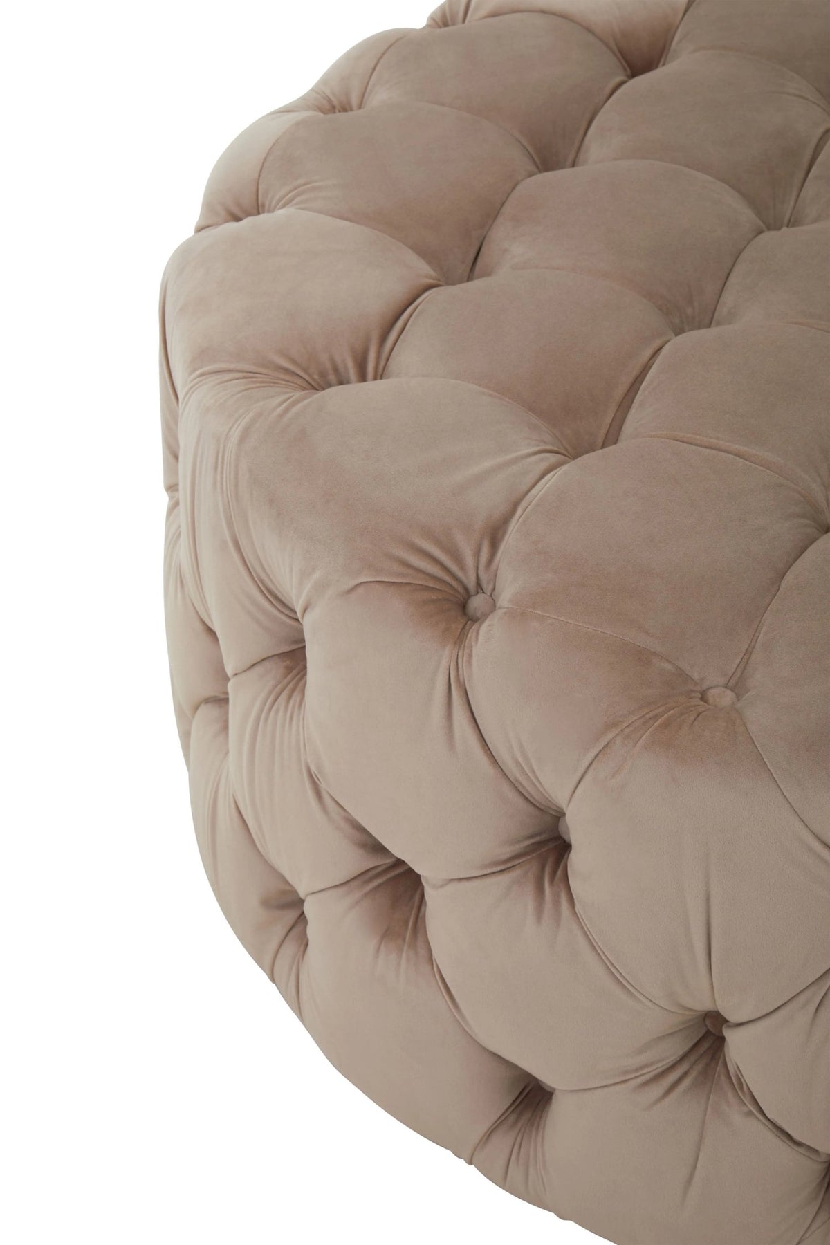 Naples Beige Velvet Round Ottoman Stool