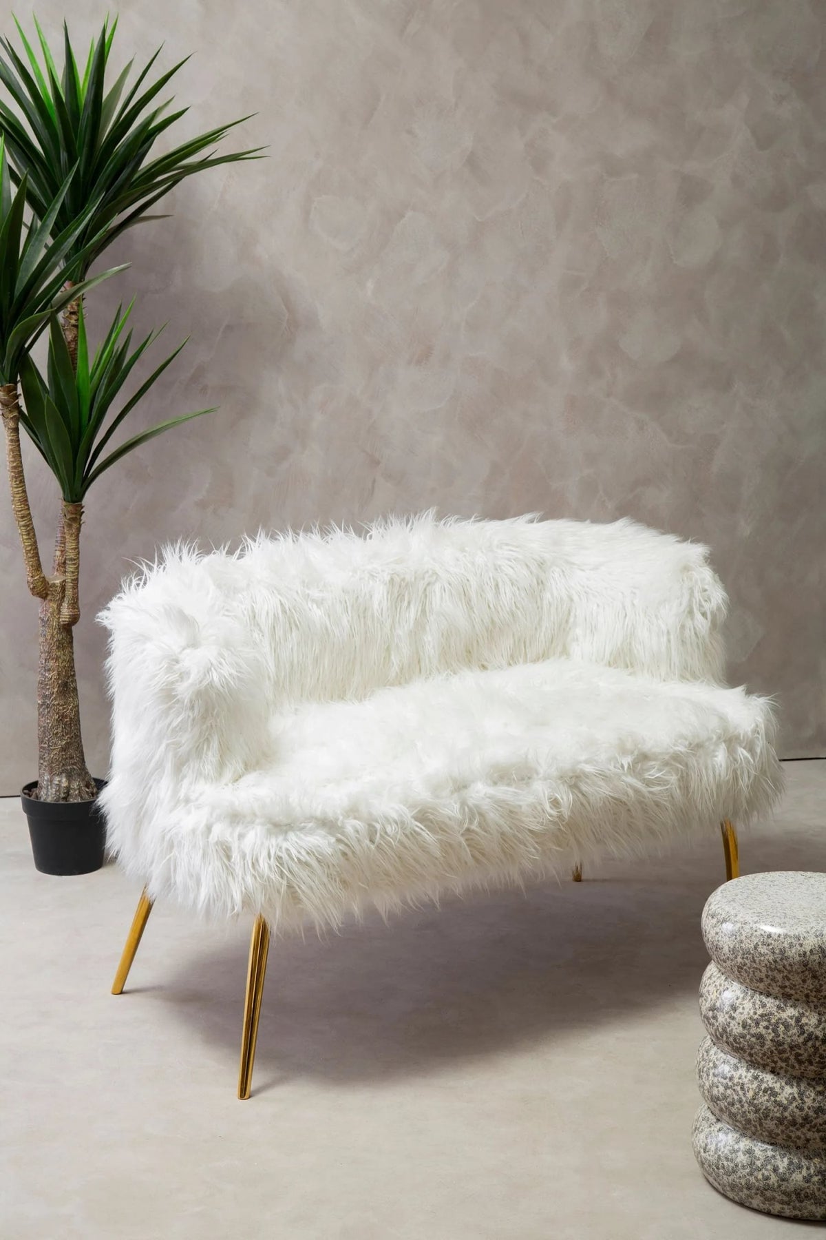 Sorrento Fur Effect 2 Seater Sofa with Gold Legs