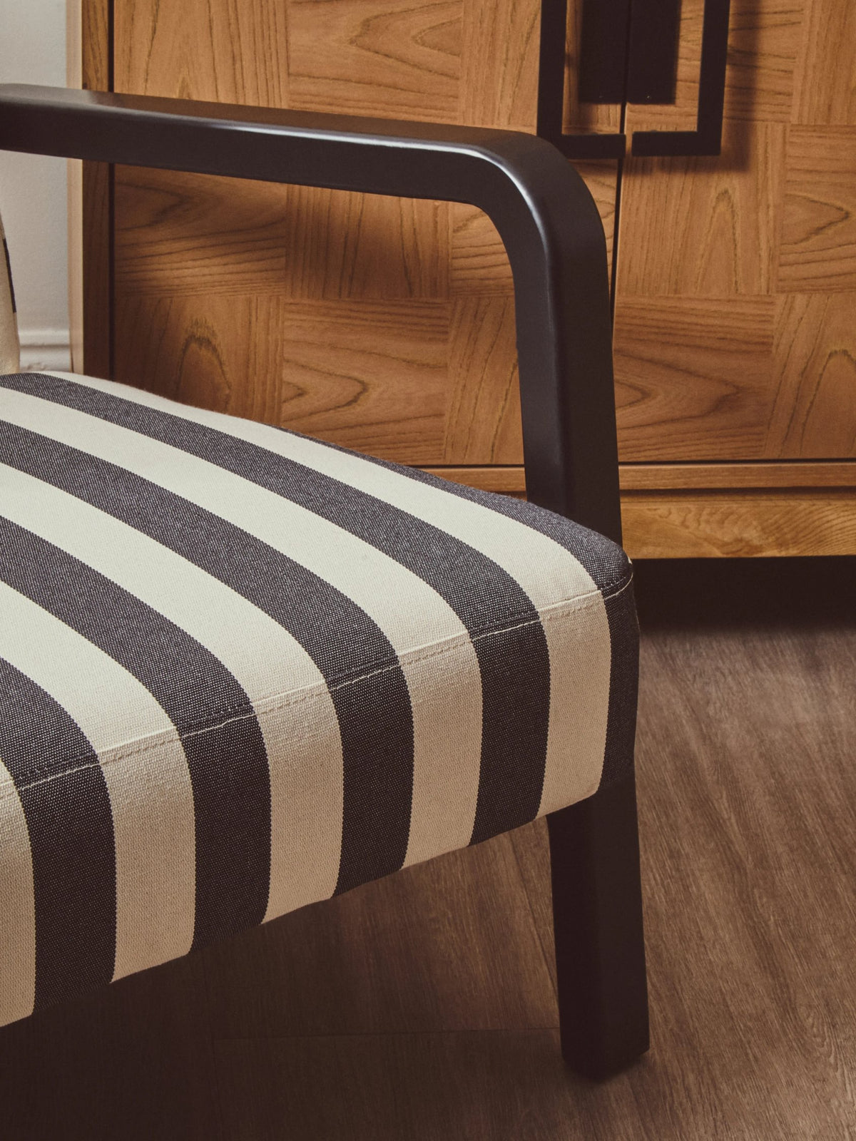 Pateley Black and White Stripe Armchair with Wooden Frame