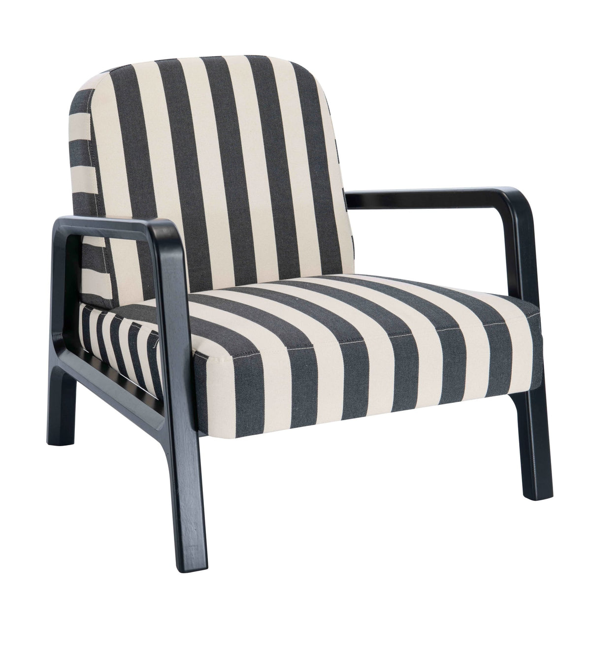 Pateley Black and White Stripe Armchair with Wooden Frame