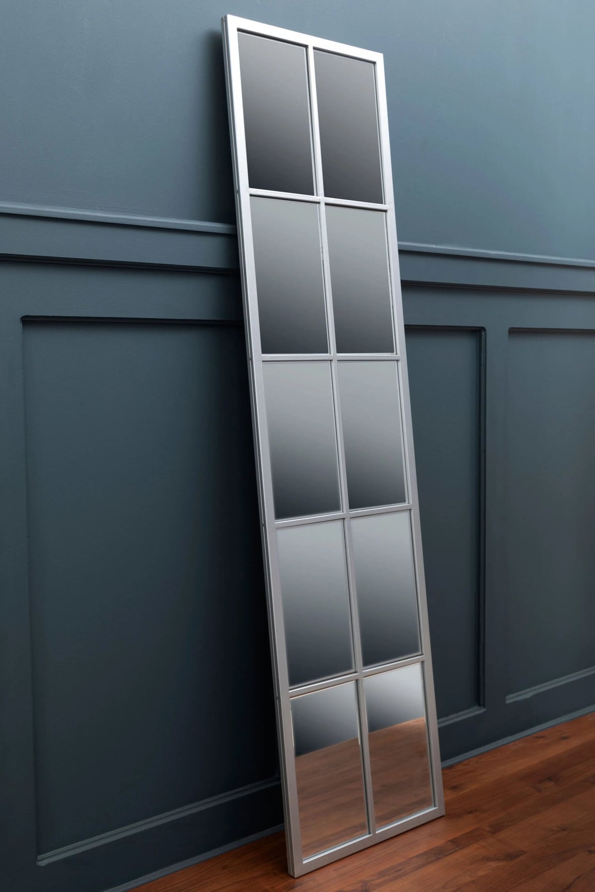Hayle Silver Frame Full Length Window Pane Wall Mirror