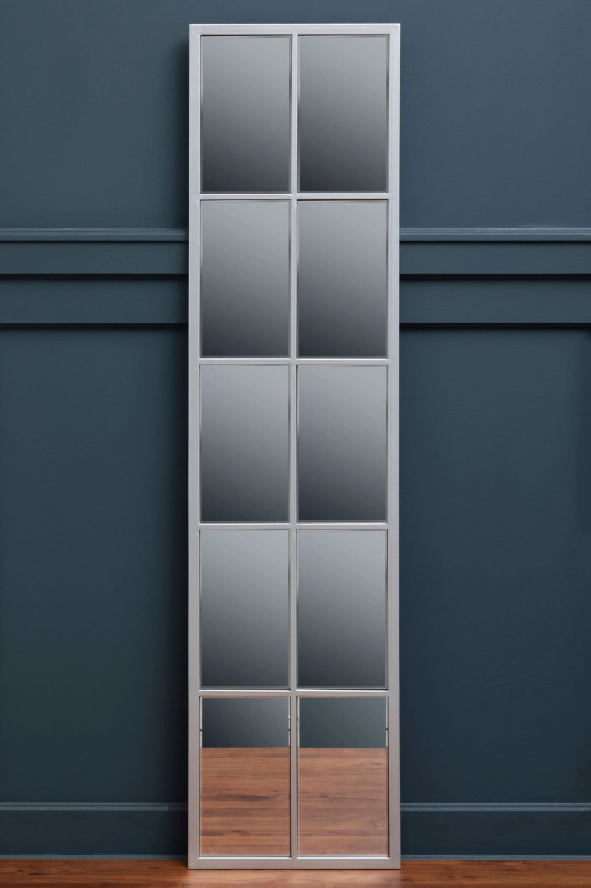Hayle Silver Frame Full Length Window Pane Wall Mirror