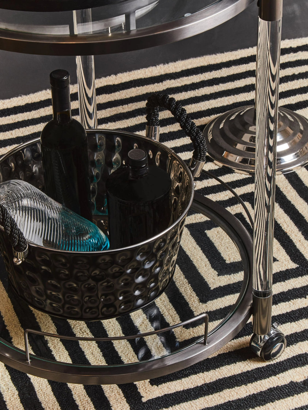 Amalfi Black Metal and Acrylic Frame Round 2 Tier Drinks Trolley