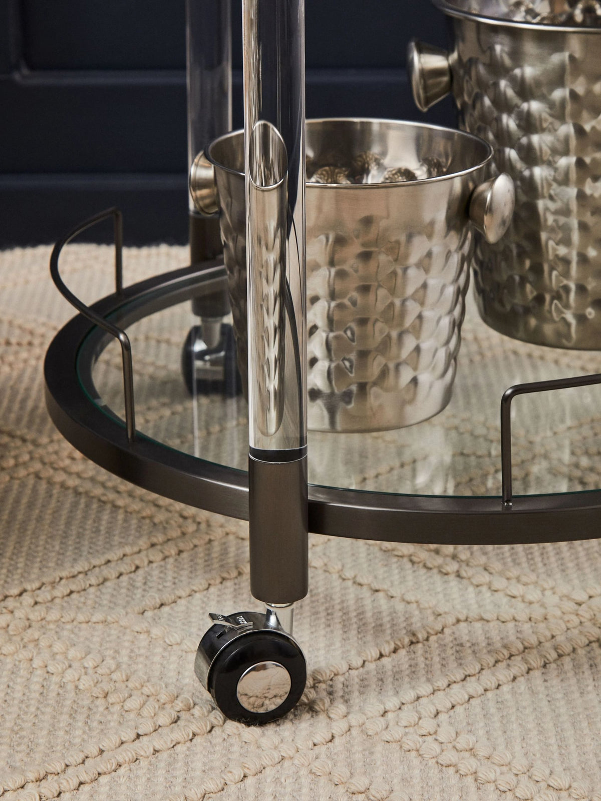 Amalfi Black Metal and Acrylic Frame Round 2 Tier Drinks Trolley