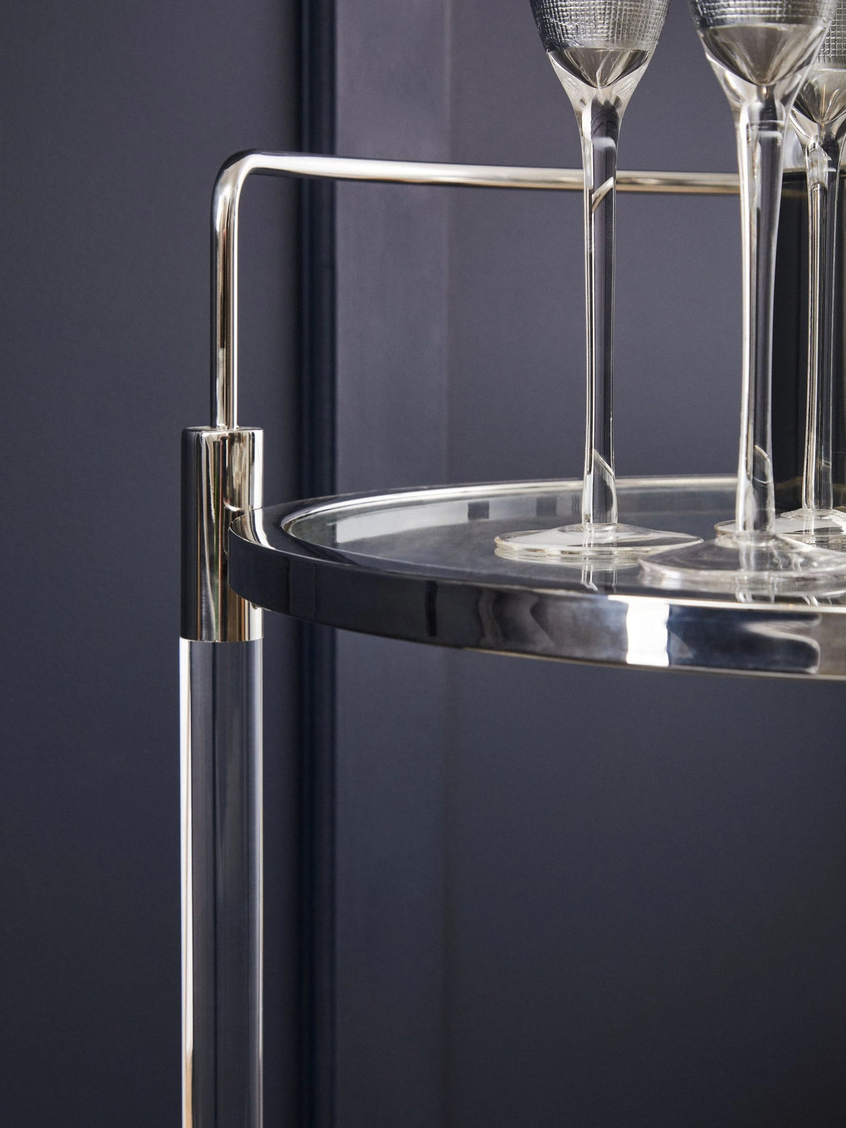 Amalfi Black Metal and Acrylic Frame Round 2 Tier Drinks Trolley