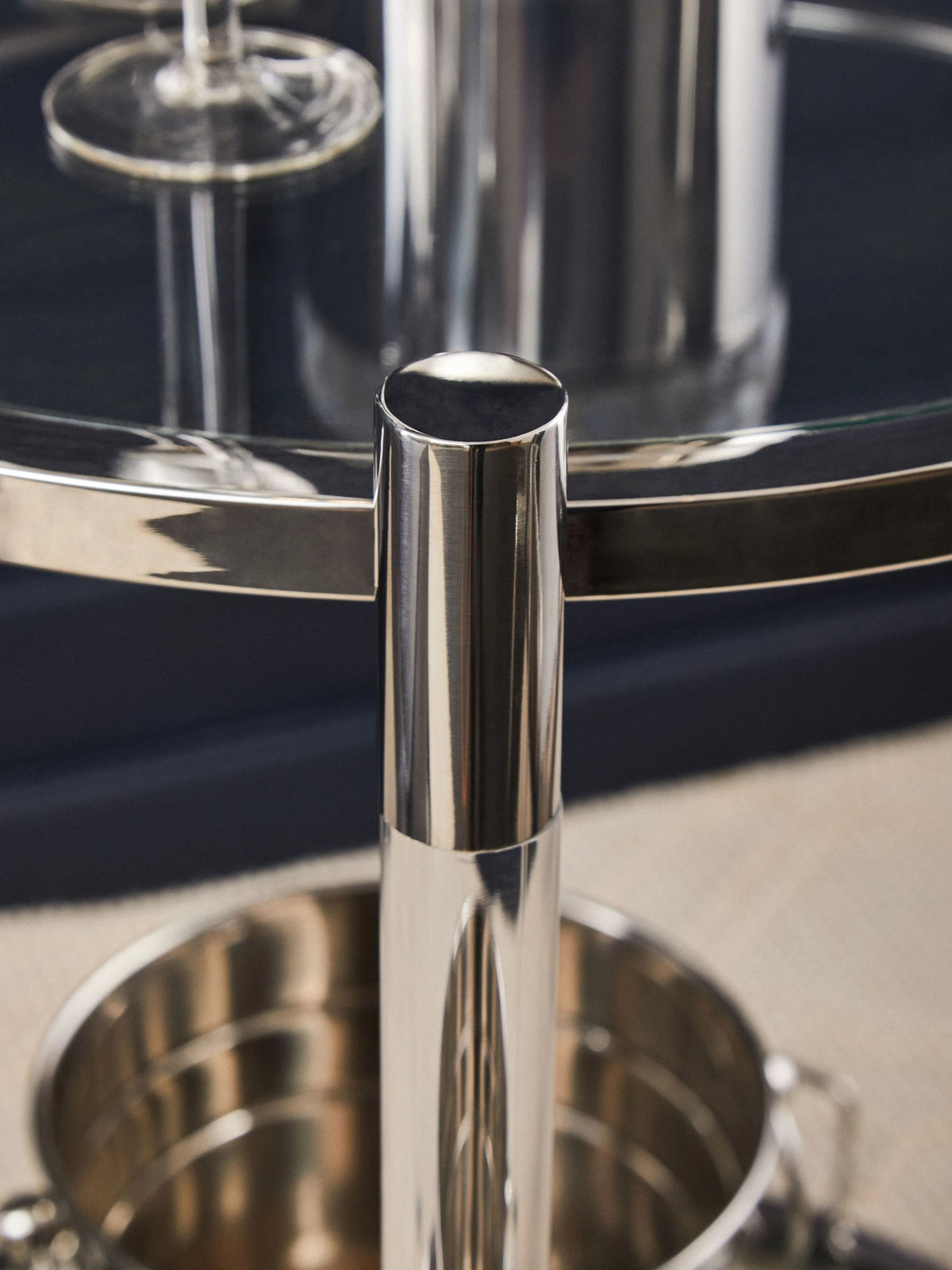 Amalfi Black Metal and Acrylic Frame Round 2 Tier Drinks Trolley