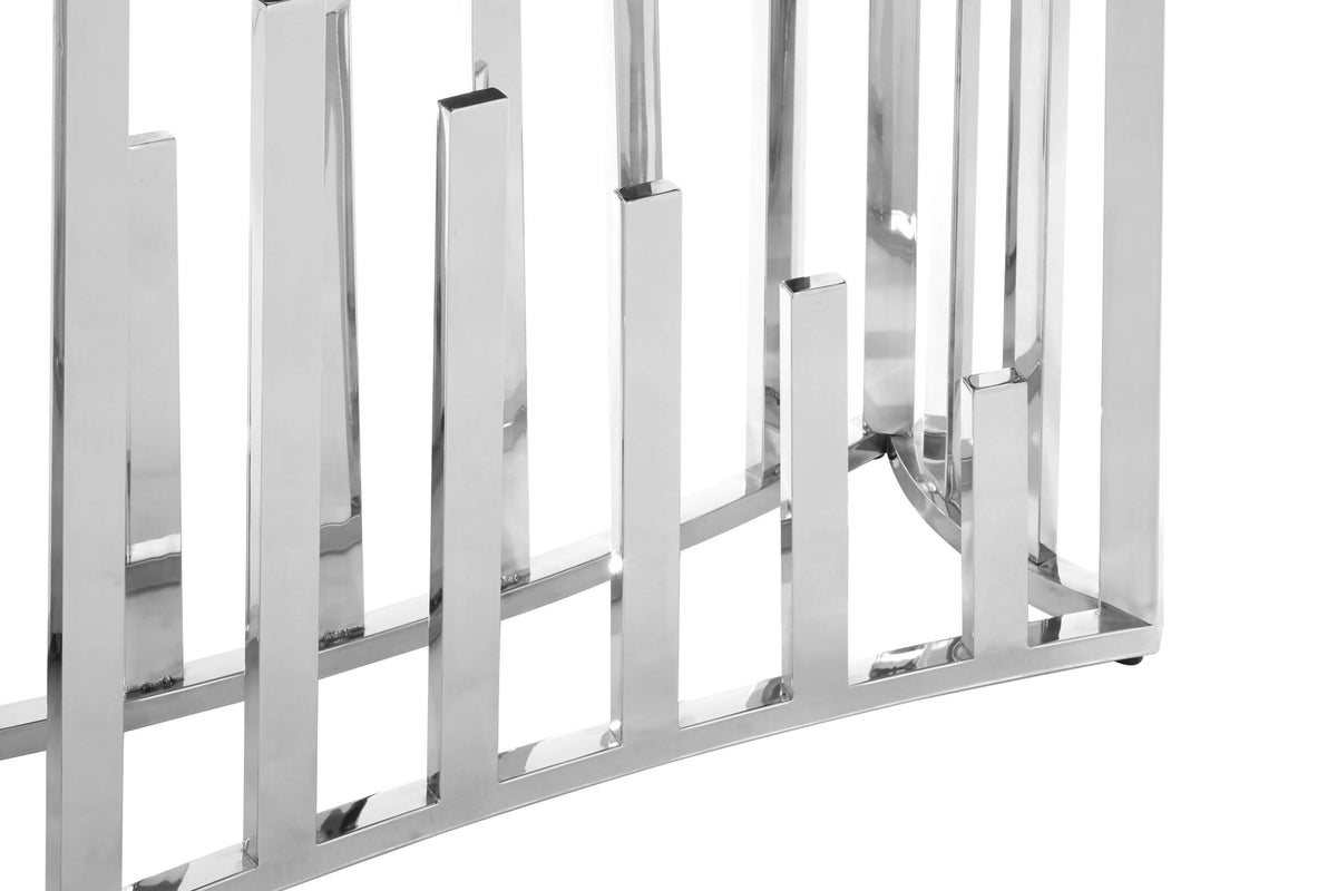 Notting Silver Console Table with Black Glass Top
