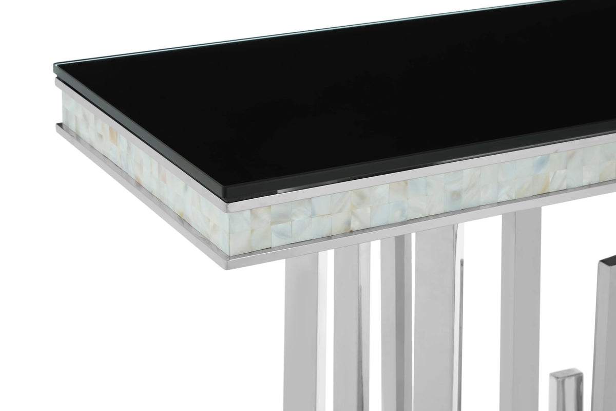 Notting Silver Console Table with Black Glass Top