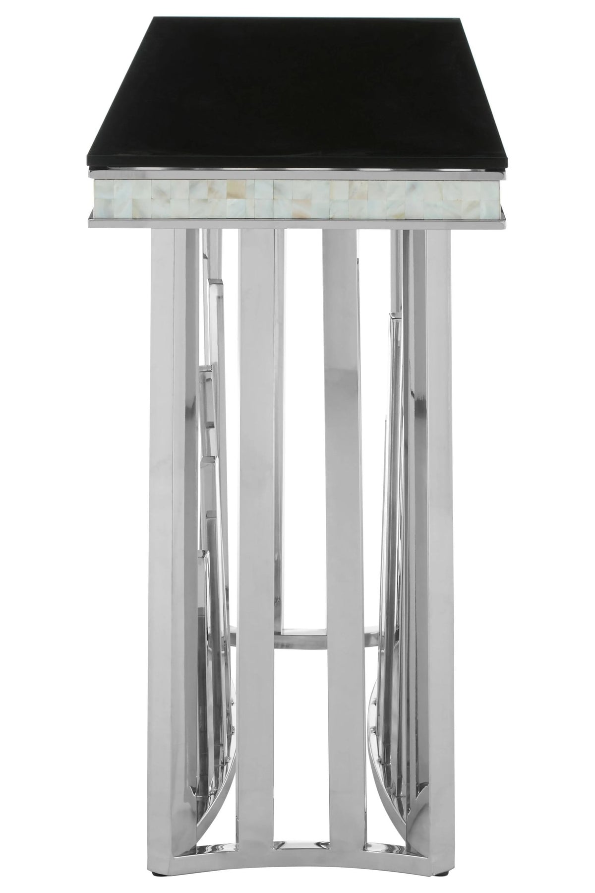 Notting Silver Console Table with Black Glass Top