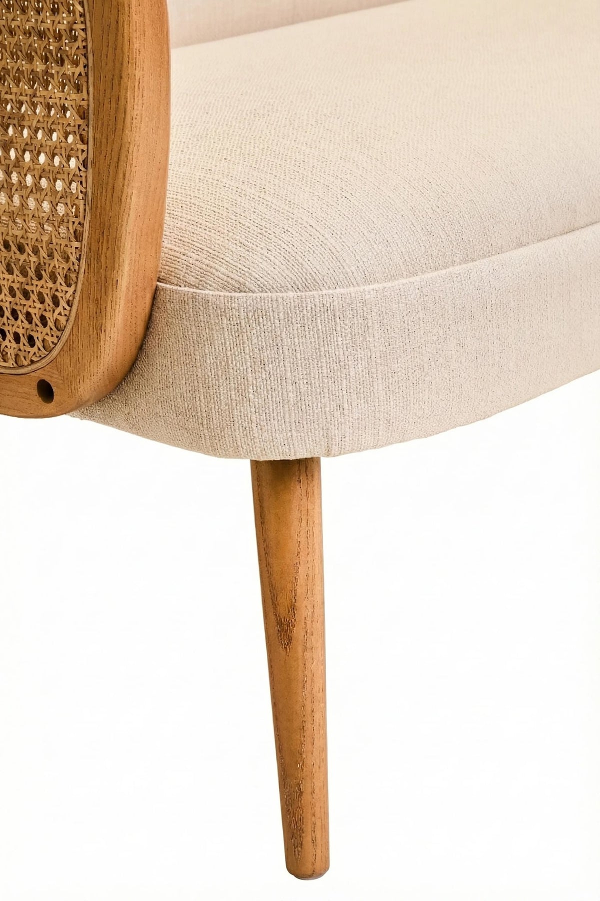 Stirling Ivory Fabric and Cane 2 Seat Sofa with Elm Wood Legs