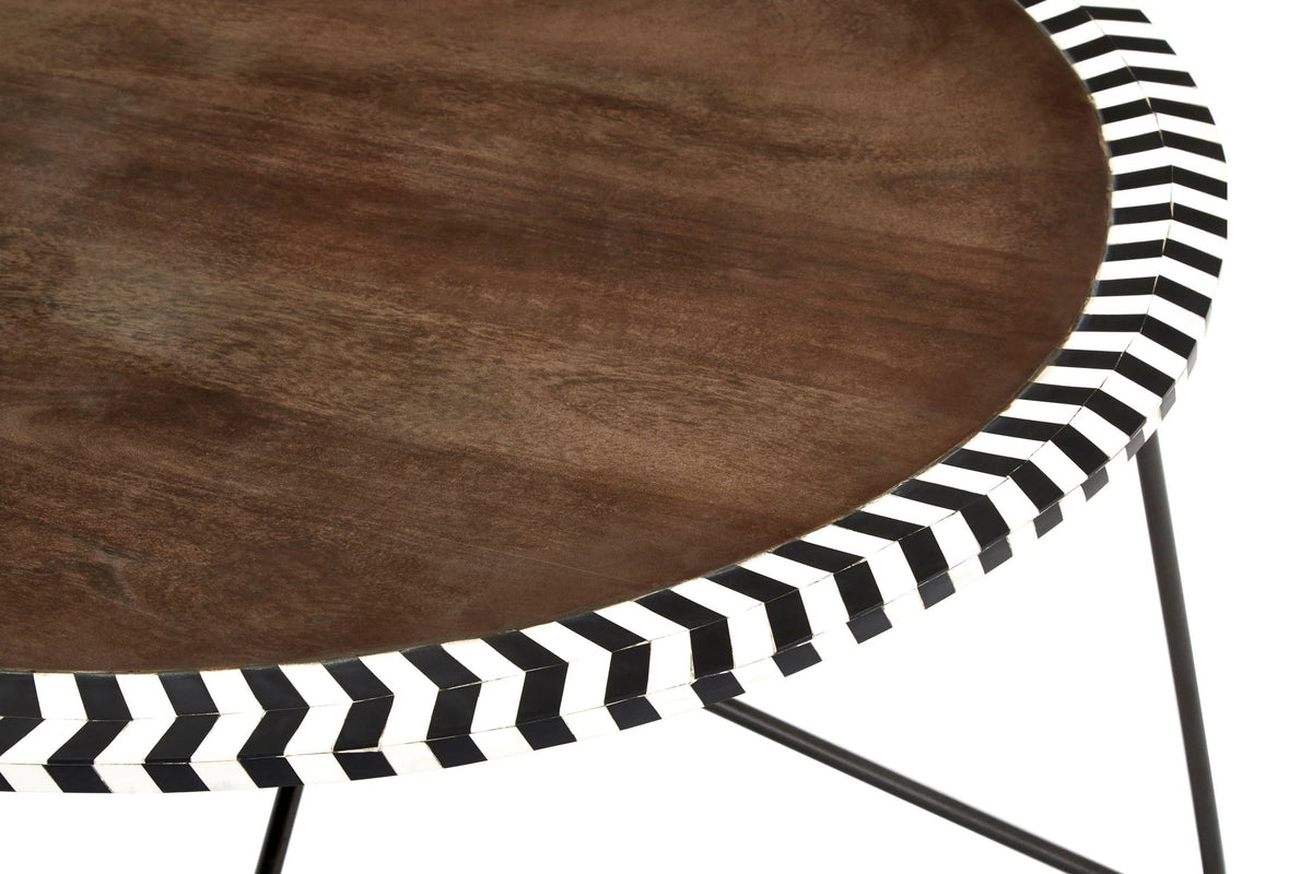 Bampton Round Acacia Wood Coffee Table with Mosaic Edge