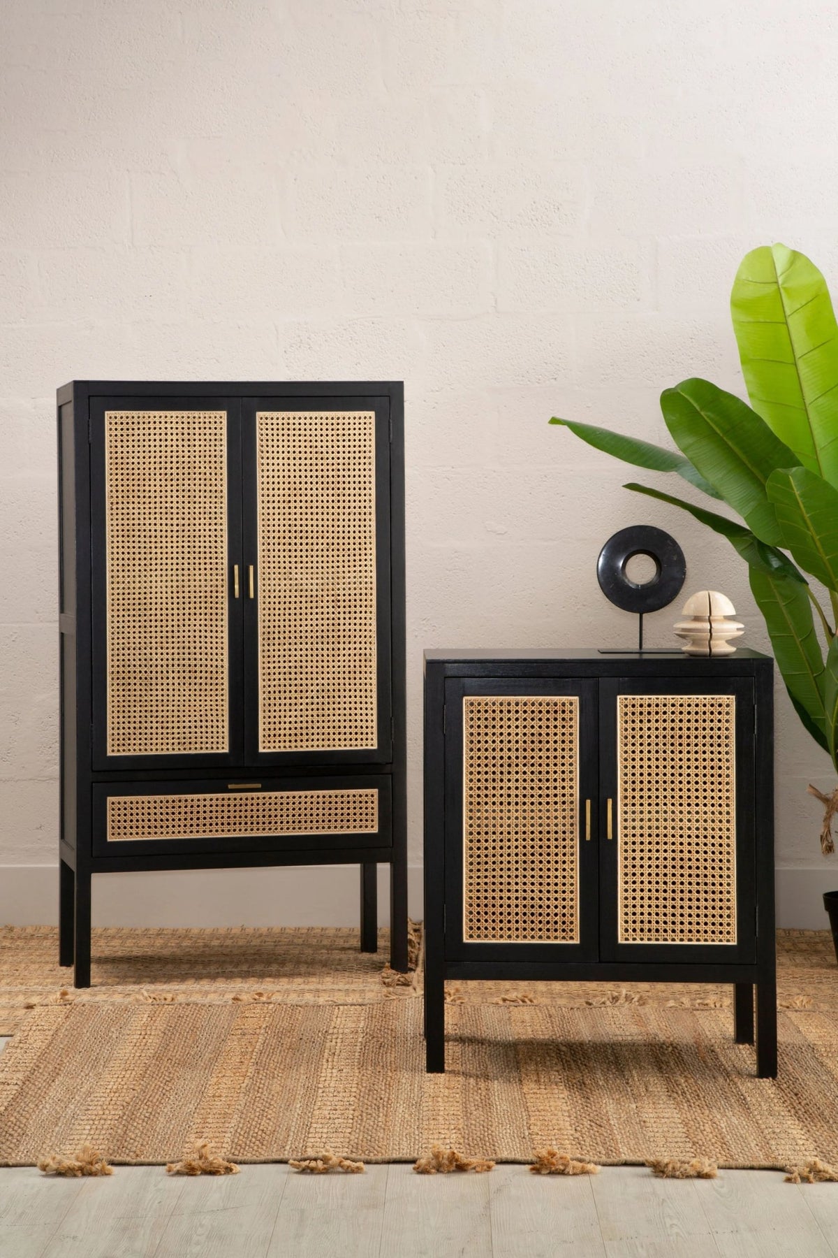 Hudson Black Sideboard with Two Rattan Doors