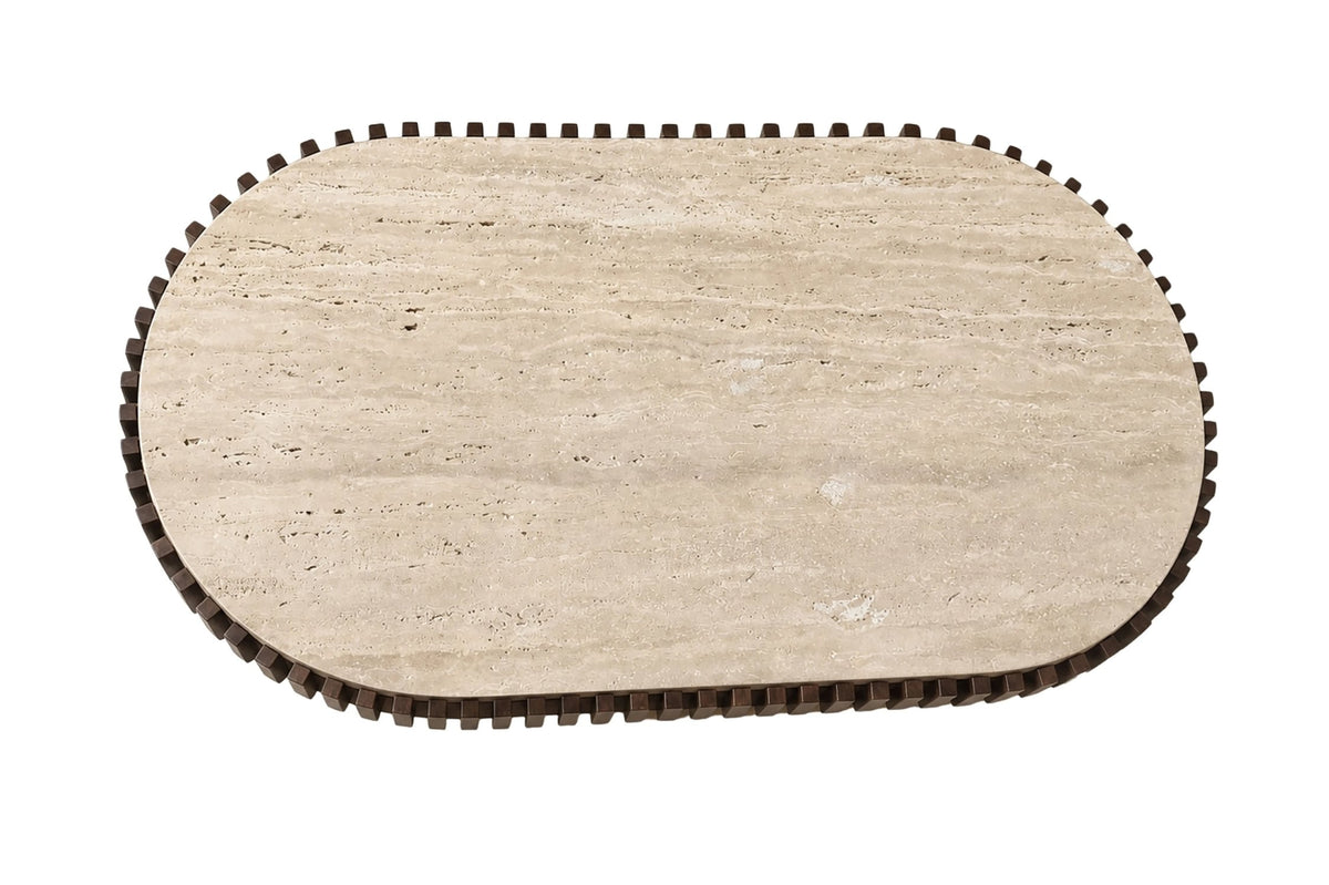 Prestbury Oval Travertine and Mango Wood Coffee Table