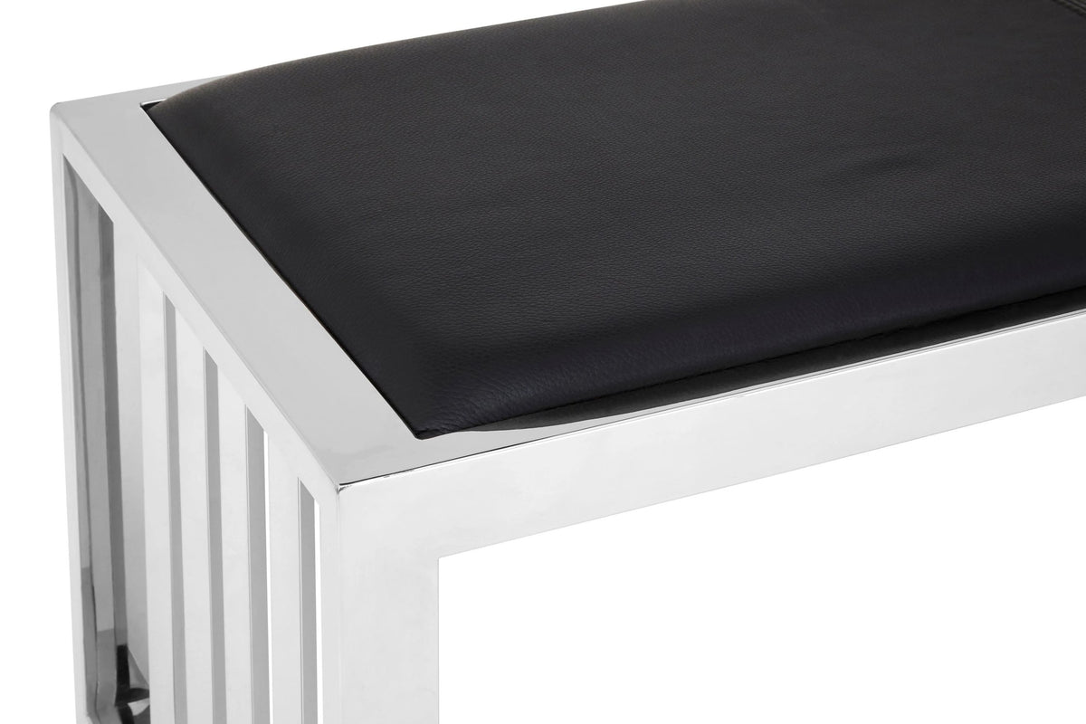 Porto Black Leather Bench #colour_stainless-steel